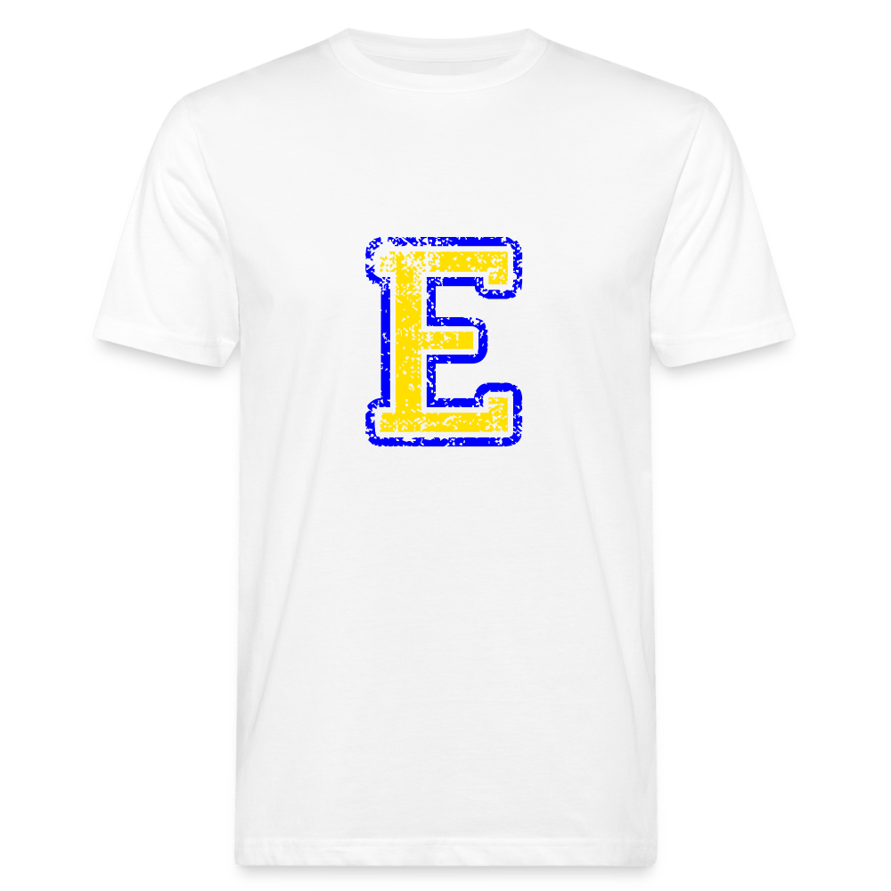 Herren T-Shirt aus Bio-Baumwolle mit E Print im College Stil blau/gelb Men's Organic T-Shirt | Continental Clothing SPOD white M 