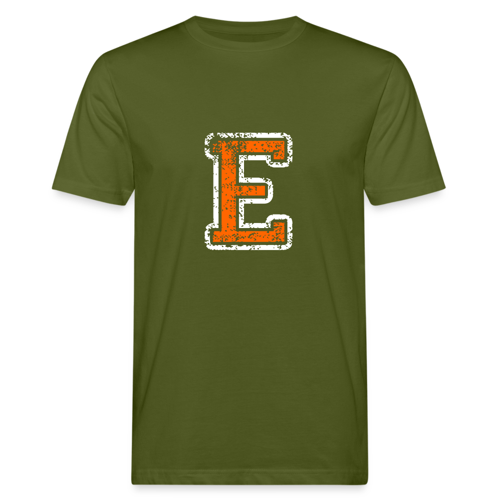 Herren T-Shirt aus Bio-Baumwolle mit E Print im College Stil weiß/orange Men's Organic T-Shirt | Continental Clothing SPOD moss green M 