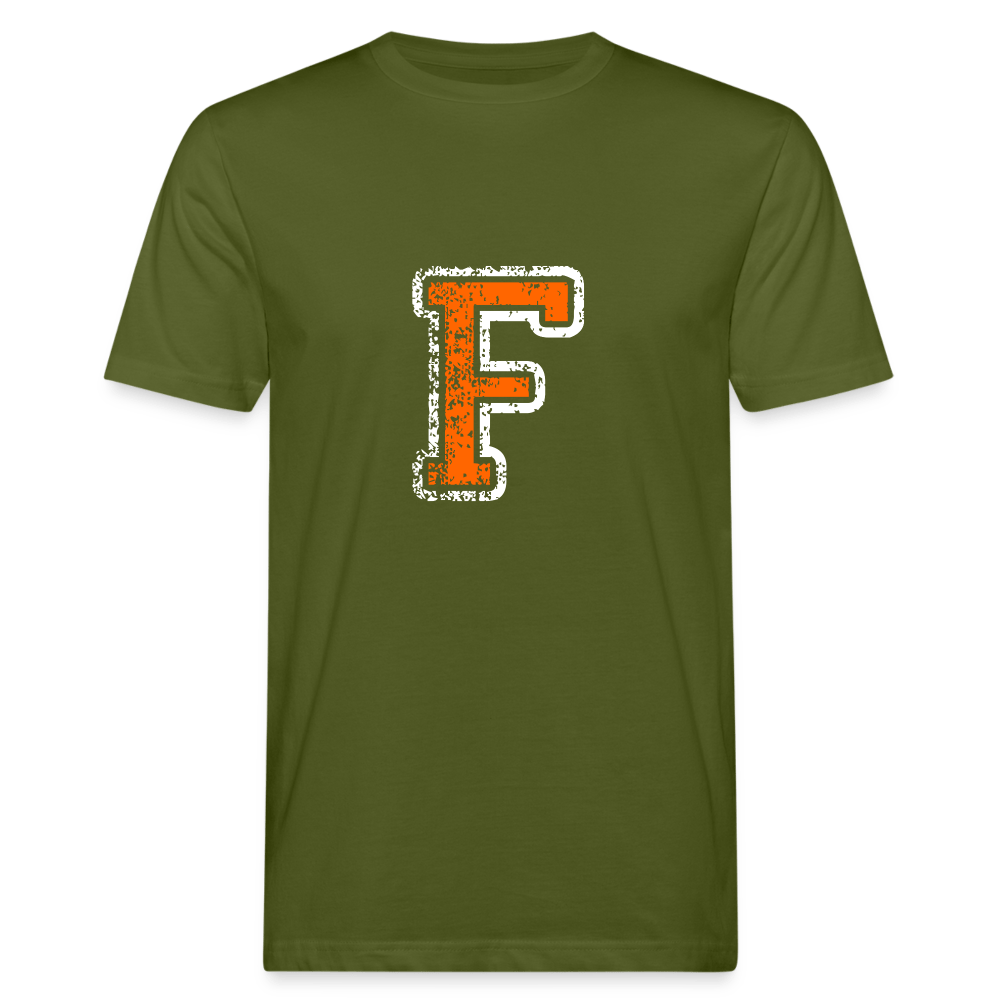 Herren T-Shirt aus Bio-Baumwolle mit F Print im College Stil weiß/orange Men's Organic T-Shirt | Continental Clothing SPOD moss green M 