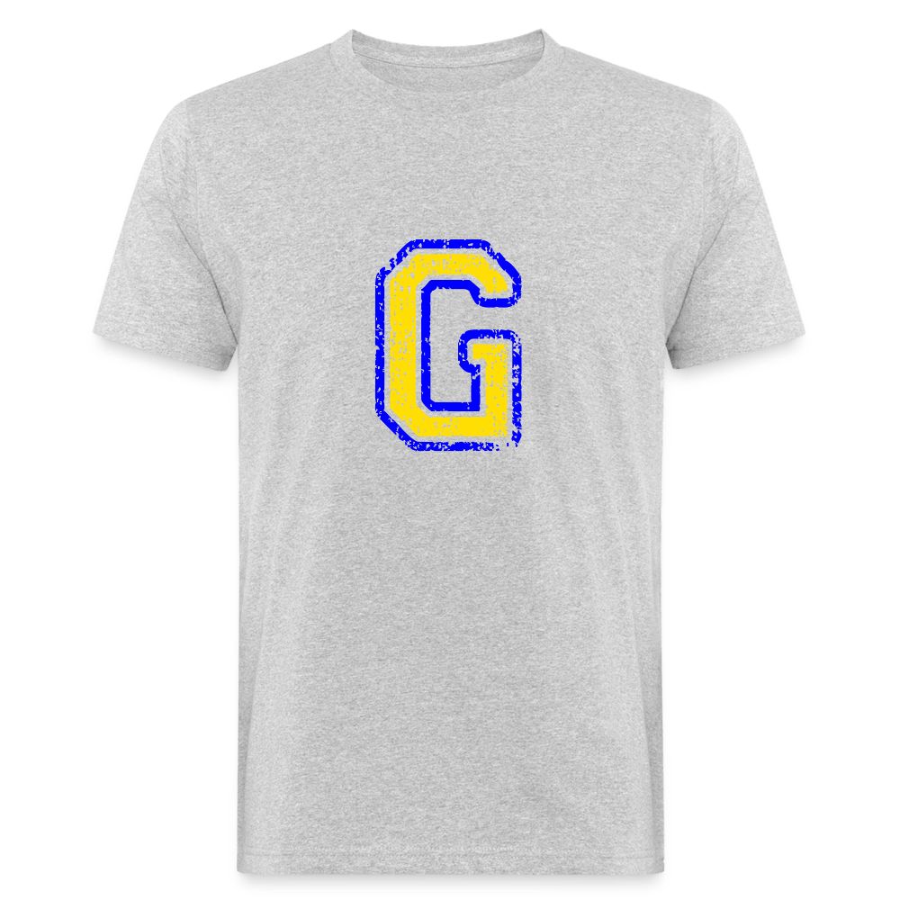 Herren T-Shirt aus Bio-Baumwolle mit G Print im College Stil blau/gelb Men's Organic T-Shirt | Continental Clothing SPOD heather grey M 