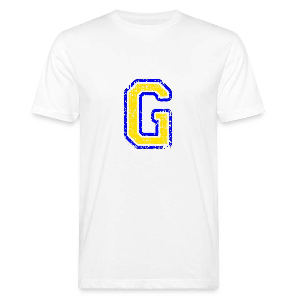 Herren T-Shirt aus Bio-Baumwolle mit G Print im College Stil blau/gelb Men's Organic T-Shirt | Continental Clothing SPOD white M 
