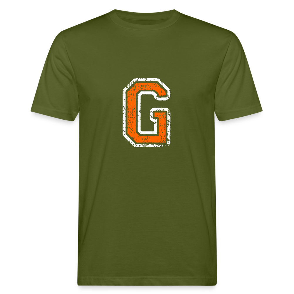 Herren T-Shirt aus Bio-Baumwolle mit G Print im College Stil weiß/orange Men's Organic T-Shirt | Continental Clothing SPOD moss green M 