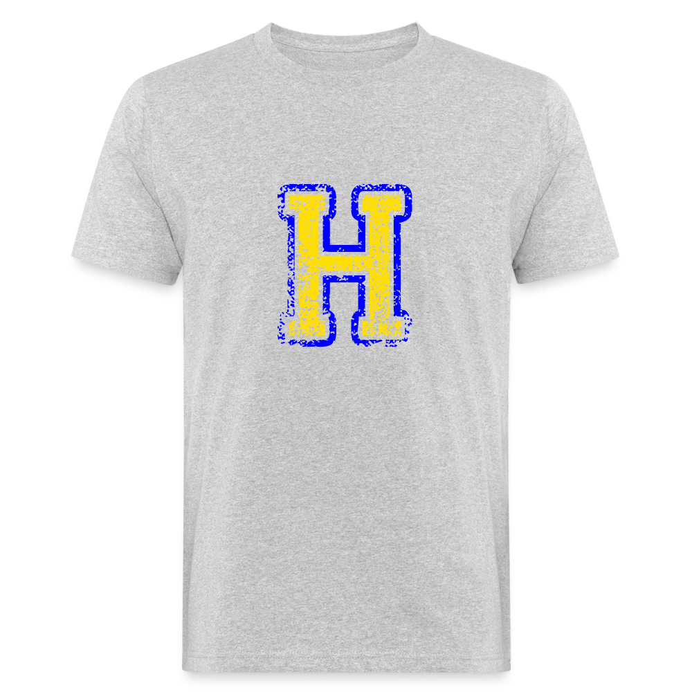 Herren T-Shirt aus Bio-Baumwolle mit H Print im College Stil blau/gelb Men's Organic T-Shirt | Continental Clothing SPOD heather grey M 