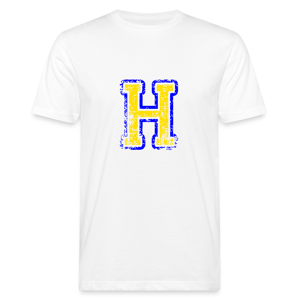Herren T-Shirt aus Bio-Baumwolle mit H Print im College Stil blau/gelb Men's Organic T-Shirt | Continental Clothing SPOD white M 