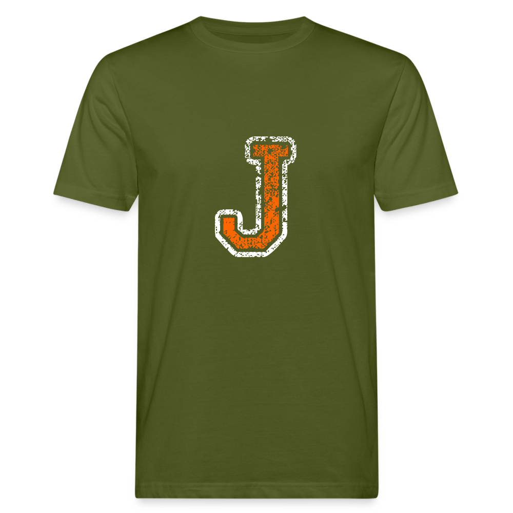 Herren T-Shirt aus Bio-Baumwolle mit J Print im College Stil weiß/orange Men's Organic T-Shirt | Continental Clothing SPOD moss green M 