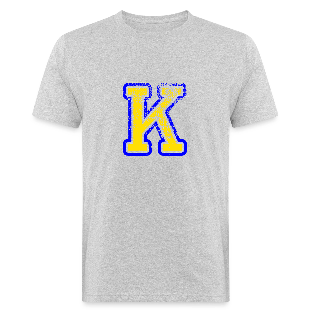Herren T-Shirt aus Bio-Baumwolle mit K Print im College Stil blau/gelb Men's Organic T-Shirt | Continental Clothing SPOD heather grey M 