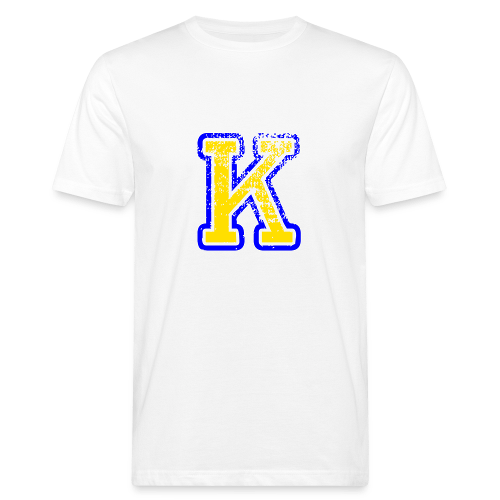 Herren T-Shirt aus Bio-Baumwolle mit K Print im College Stil blau/gelb Men's Organic T-Shirt | Continental Clothing SPOD white M 