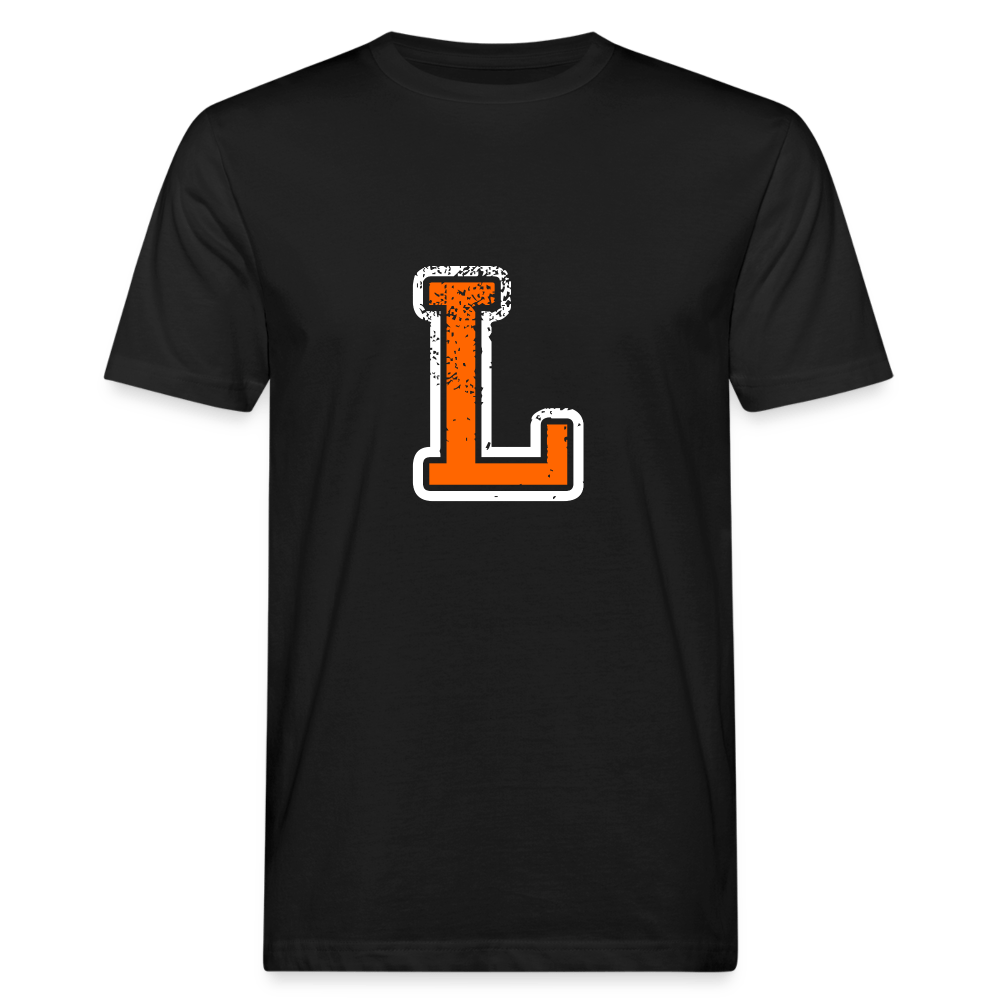 Herren T-Shirt aus Bio-Baumwolle mit L Print im College Stil weiß/orange Men's Organic T-Shirt | Continental Clothing SPOD black M 