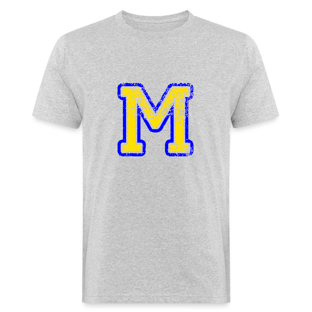 Herren T-Shirt aus Bio-Baumwolle mit M Print im College Stil blau/gelb Men's Organic T-Shirt | Continental Clothing SPOD heather grey M 