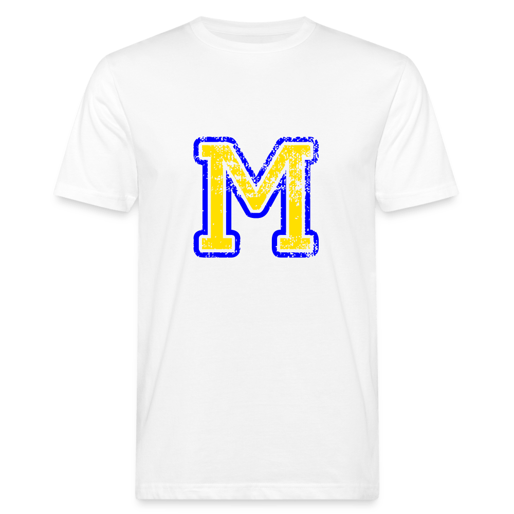 Herren T-Shirt aus Bio-Baumwolle mit M Print im College Stil blau/gelb Men's Organic T-Shirt | Continental Clothing SPOD white M 