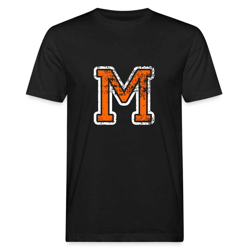 Herren T-Shirt aus Bio-Baumwolle mit M Print im College Stil weiß/orange Men's Organic T-Shirt | Continental Clothing SPOD black M 