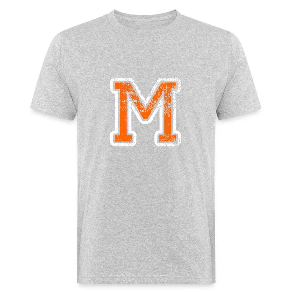 Herren T-Shirt aus Bio-Baumwolle mit M Print im College Stil weiß/orange Men's Organic T-Shirt | Continental Clothing SPOD heather grey M 