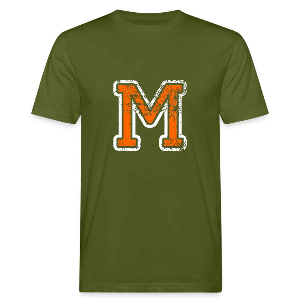 Herren T-Shirt aus Bio-Baumwolle mit M Print im College Stil weiß/orange Men's Organic T-Shirt | Continental Clothing SPOD moss green M 