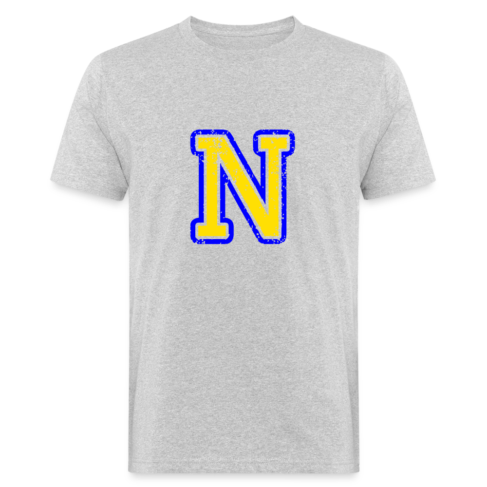 Herren T-Shirt aus Bio-Baumwolle mit N Print im College Stil blau/gelb Men's Organic T-Shirt | Continental Clothing SPOD heather grey M 