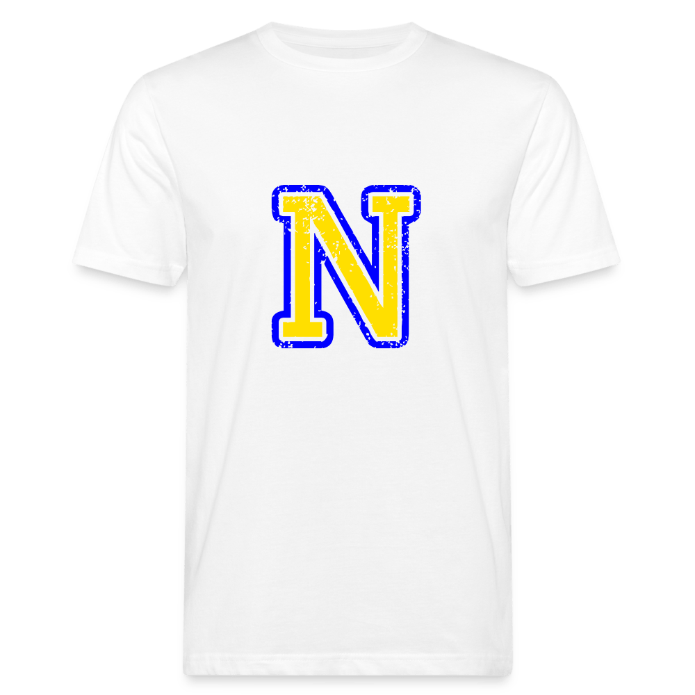 Herren T-Shirt aus Bio-Baumwolle mit N Print im College Stil blau/gelb Men's Organic T-Shirt | Continental Clothing SPOD white M 