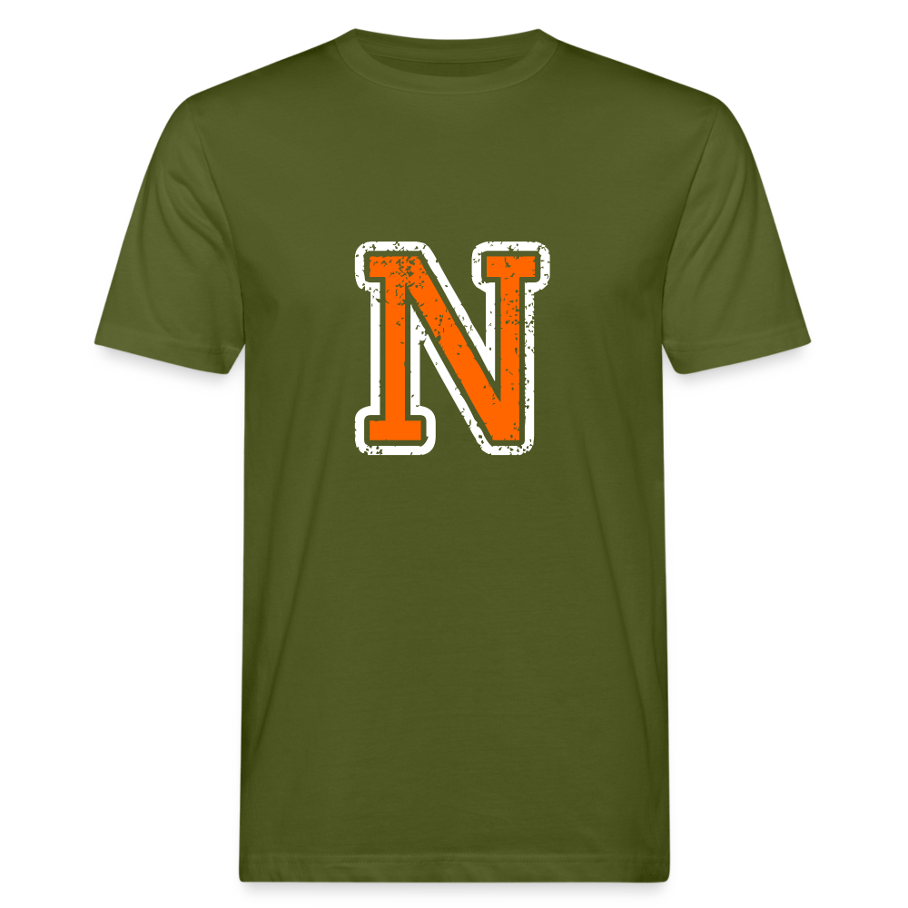 Herren T-Shirt aus Bio-Baumwolle mit N Print im College Stil weiß/orange Men's Organic T-Shirt | Continental Clothing SPOD moss green M 