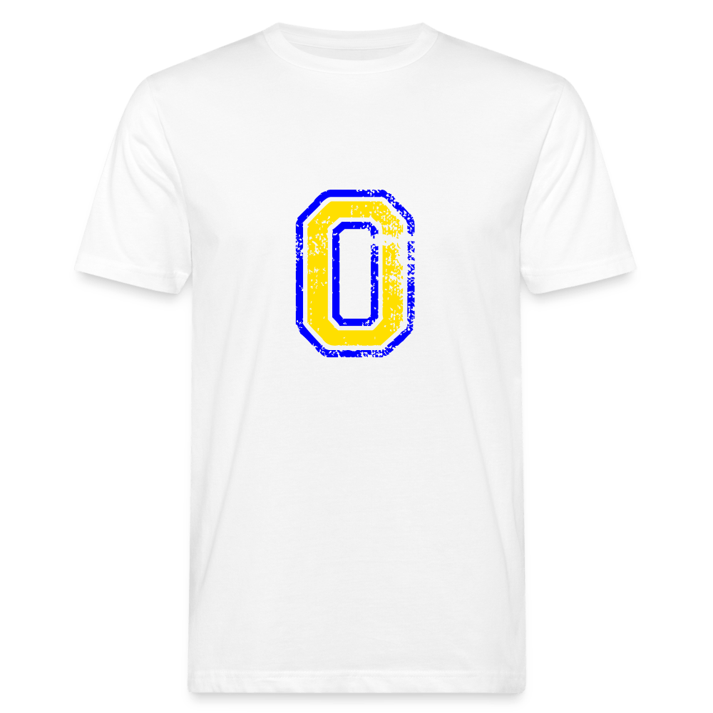 Herren T-Shirt aus Bio-Baumwolle mit O Print im College Stil blau/gelb Men's Organic T-Shirt | Continental Clothing SPOD white M 