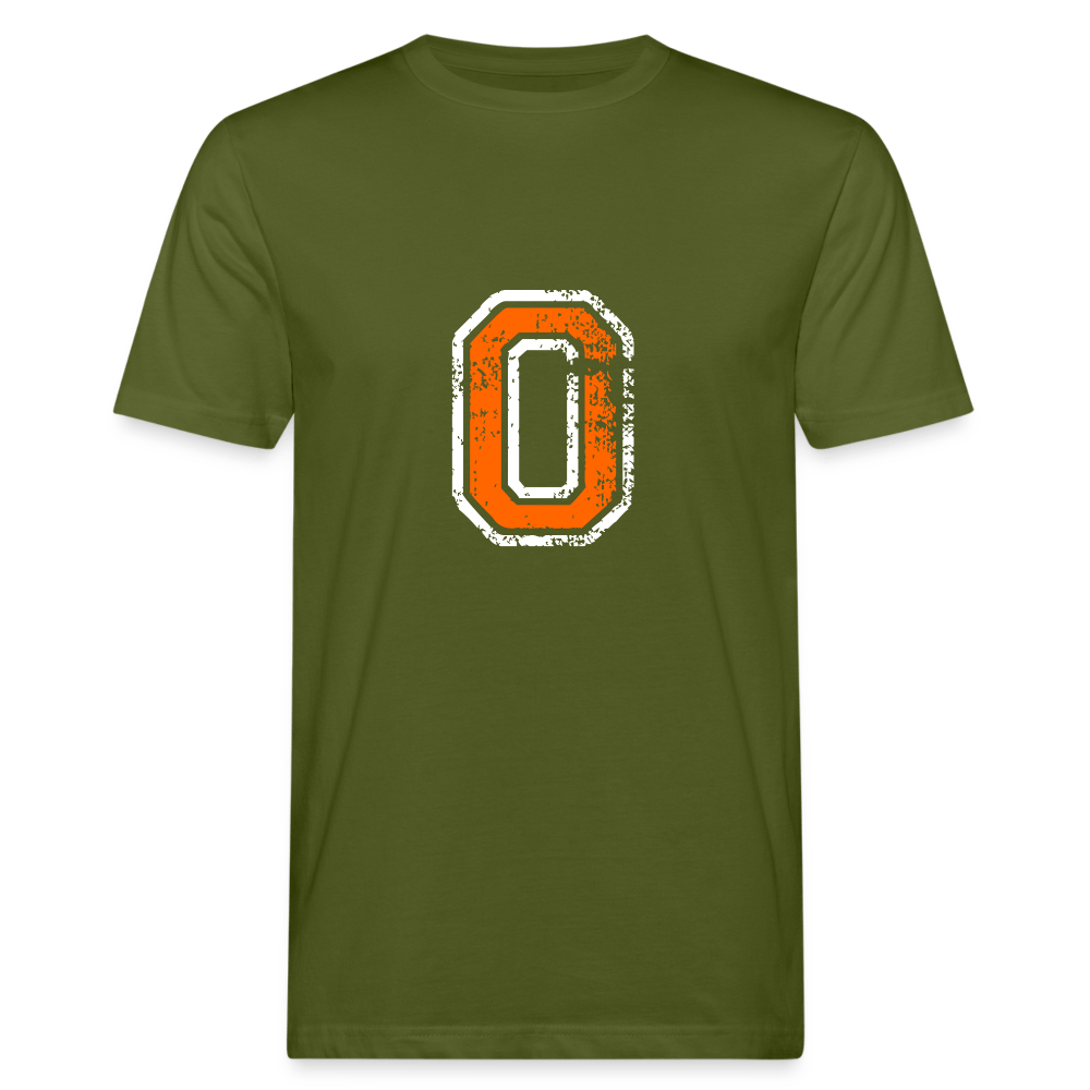 Herren T-Shirt aus Bio-Baumwolle mit O Print im College Stil weiß/orange Men's Organic T-Shirt | Continental Clothing SPOD moss green M 
