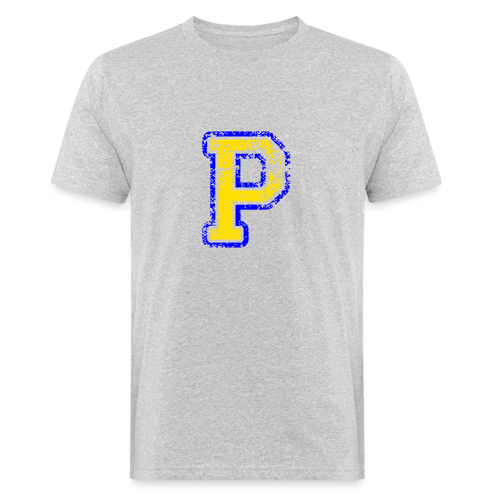Herren T-Shirt aus Bio-Baumwolle mit P Print im College Stil blau/gelb Men's Organic T-Shirt | Continental Clothing SPOD heather grey M 