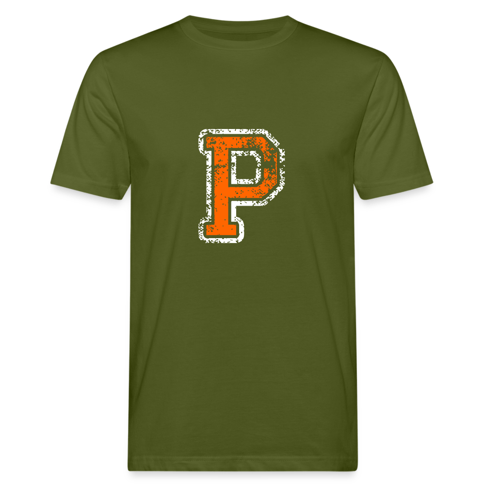 Herren T-Shirt aus Bio-Baumwolle mit P Print im College Stil weiß/orange Men's Organic T-Shirt | Continental Clothing SPOD moss green M 