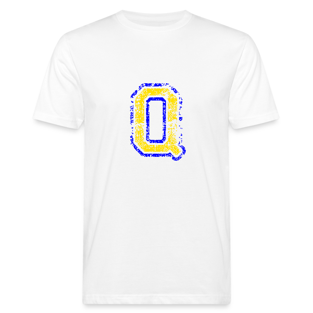 Herren T-Shirt aus Bio-Baumwolle mit Q Print im College Stil blau/gelb Men's Organic T-Shirt | Continental Clothing SPOD white M 
