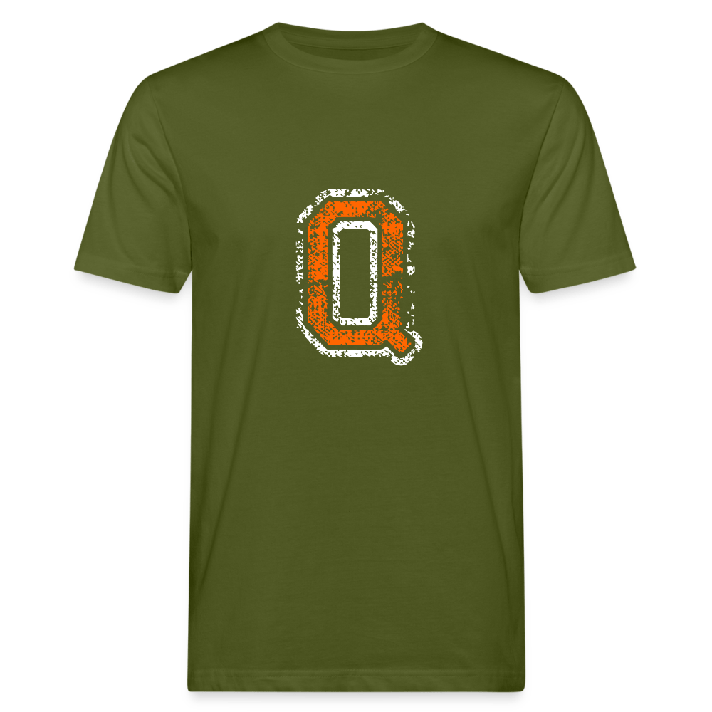 Herren T-Shirt aus Bio-Baumwolle mit Q Print im College Stil weiß/orange Men's Organic T-Shirt | Continental Clothing SPOD moss green M 
