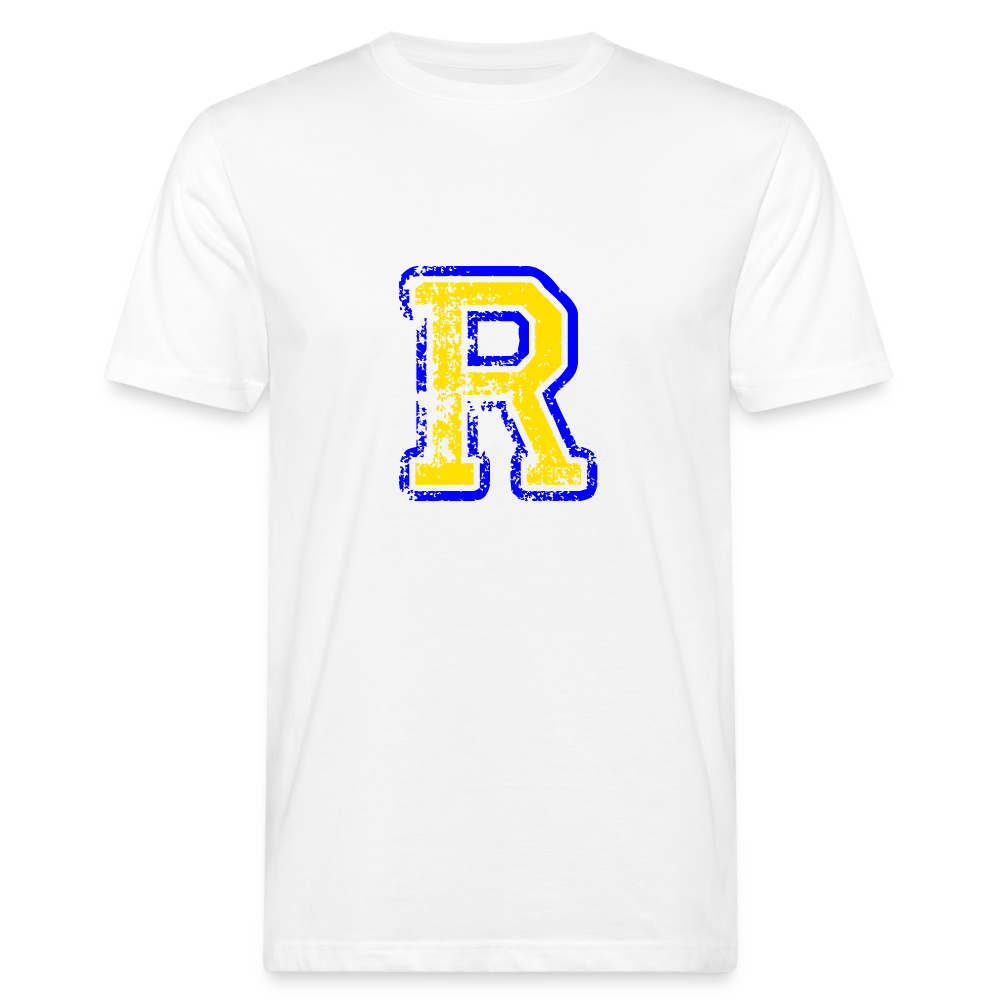 Herren T-Shirt aus Bio-Baumwolle mit R Print im College Stil blau/gelb Men's Organic T-Shirt | Continental Clothing SPOD white M 