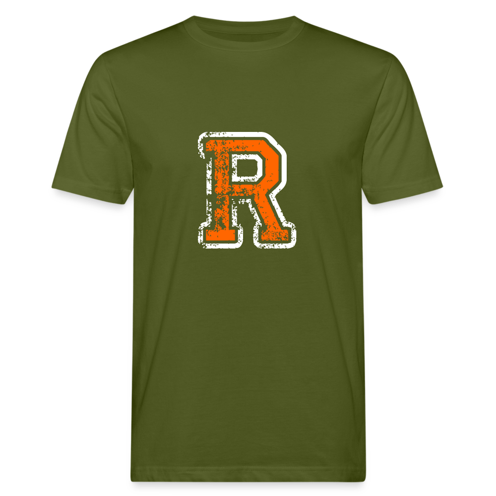 Herren T-Shirt aus Bio-Baumwolle mit R Print im College Stil weiß/orange Men's Organic T-Shirt | Continental Clothing SPOD moss green M 