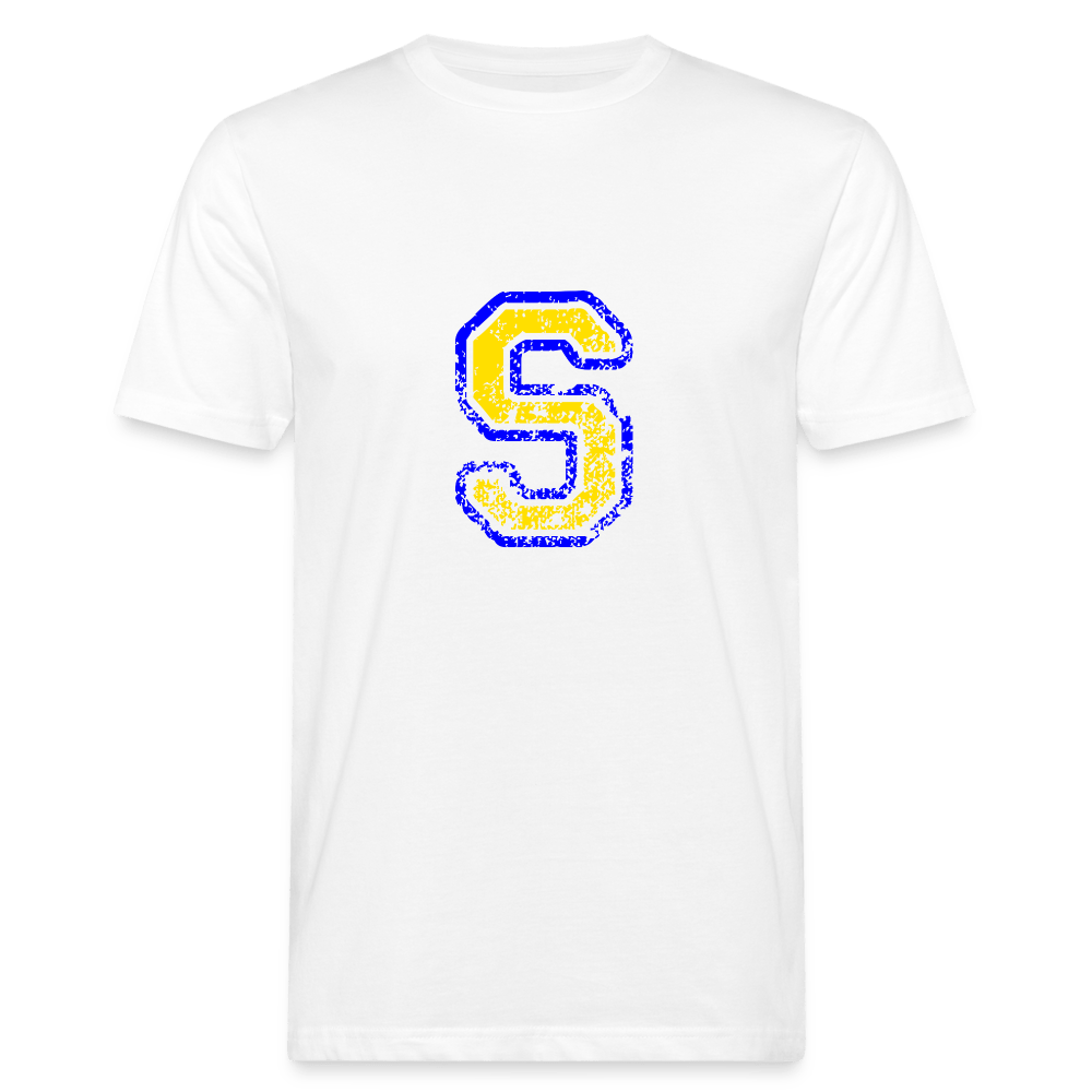 Herren T-Shirt aus Bio-Baumwolle mit S Print im College Stil blau/gelb Men's Organic T-Shirt | Continental Clothing SPOD white M 