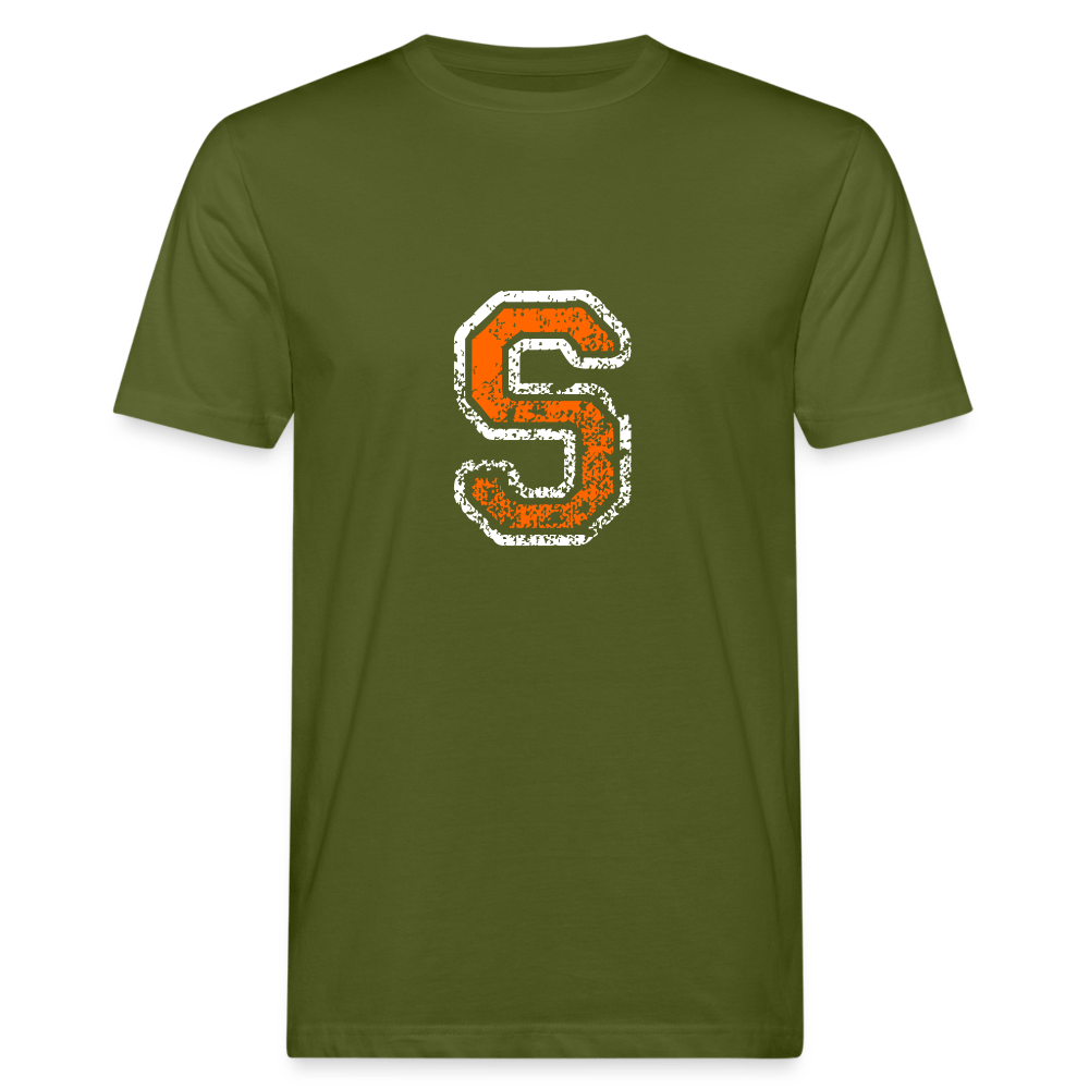 Herren T-Shirt aus Bio-Baumwolle mit S Print im College Stil weiß/orange Men's Organic T-Shirt | Continental Clothing SPOD moss green M 