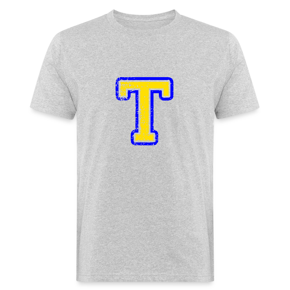 Herren T-Shirt aus Bio-Baumwolle mit T Print im College Stil blau/gelb Men's Organic T-Shirt | Continental Clothing SPOD heather grey M 