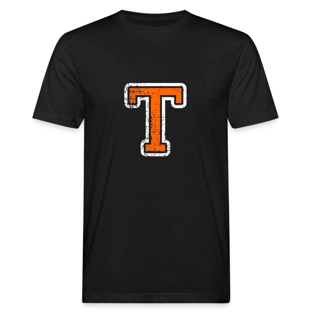 Herren T-Shirt aus Bio-Baumwolle mit T Print im College Stil weiß/orange Men's Organic T-Shirt | Continental Clothing SPOD black M 