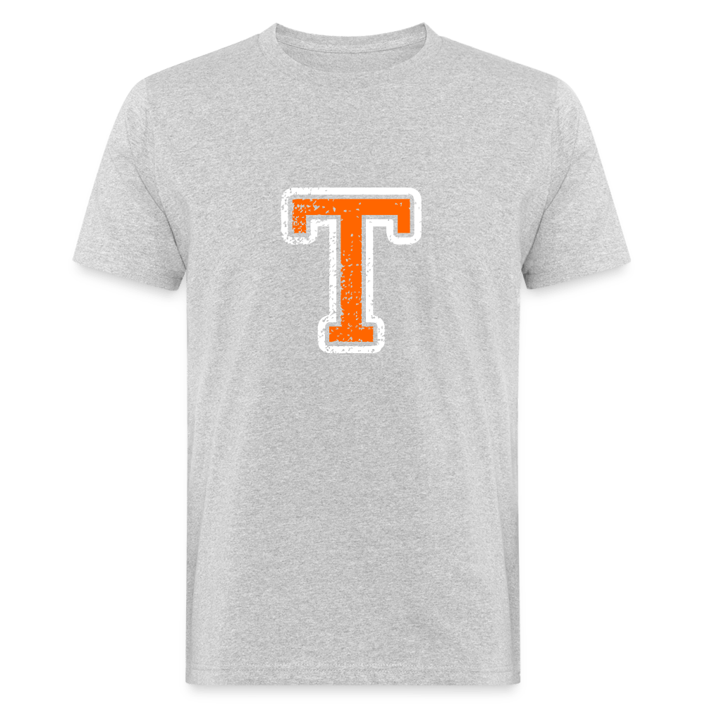 Herren T-Shirt aus Bio-Baumwolle mit T Print im College Stil weiß/orange Men's Organic T-Shirt | Continental Clothing SPOD heather grey M 