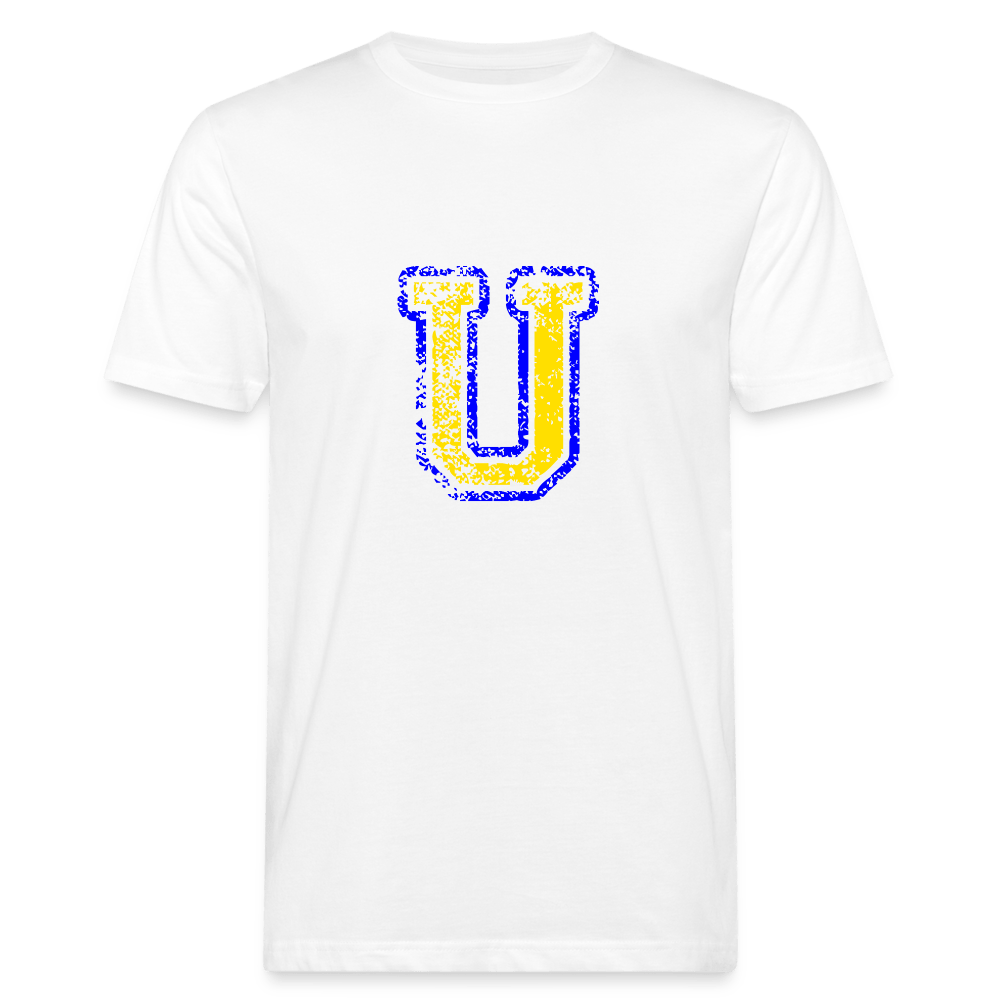 Herren T-Shirt aus Bio-Baumwolle mit U Print im College Stil blau/gelb Men's Organic T-Shirt | Continental Clothing SPOD white M 