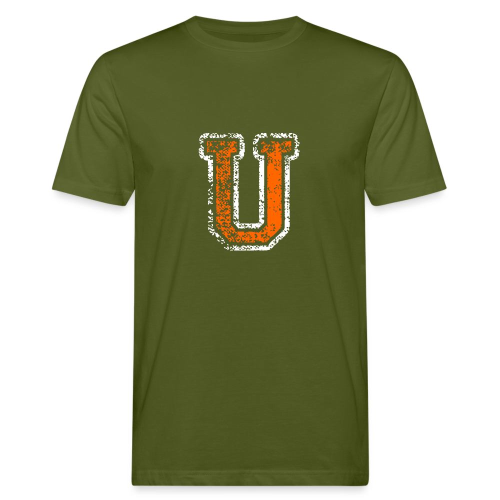 Herren T-Shirt aus Bio-Baumwolle mit U Print im College Stil weiß/orange Men's Organic T-Shirt | Continental Clothing SPOD moss green M 