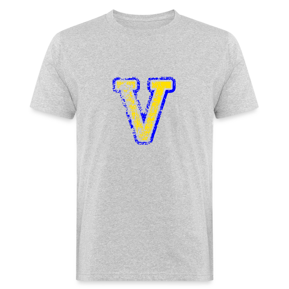 Herren T-Shirt aus Bio-Baumwolle mit V Print im College Stil blau/gelb Men's Organic T-Shirt | Continental Clothing SPOD heather grey M 