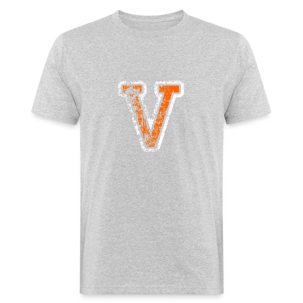 Herren T-Shirt aus Bio-Baumwolle mit V Print im College Stil weiß/orange Men's Organic T-Shirt | Continental Clothing SPOD heather grey M 