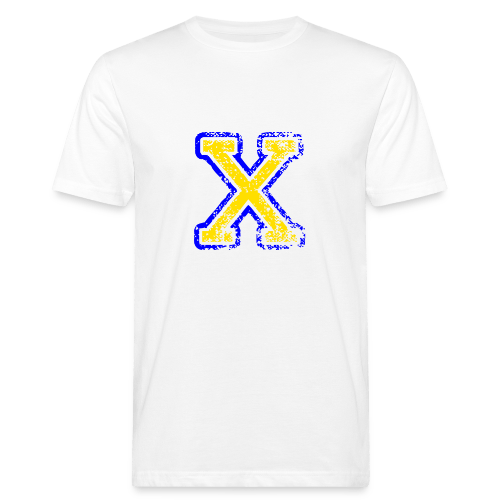 Herren T-Shirt aus Bio-Baumwolle mit X Print im College Stil blau/gelb Men's Organic T-Shirt | Continental Clothing SPOD white M 