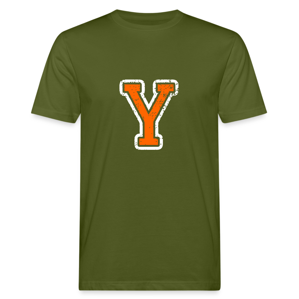 Herren T-Shirt aus Bio-Baumwolle mit Y Print im College Stil weiß/orange Men's Organic T-Shirt | Continental Clothing SPOD moss green M 