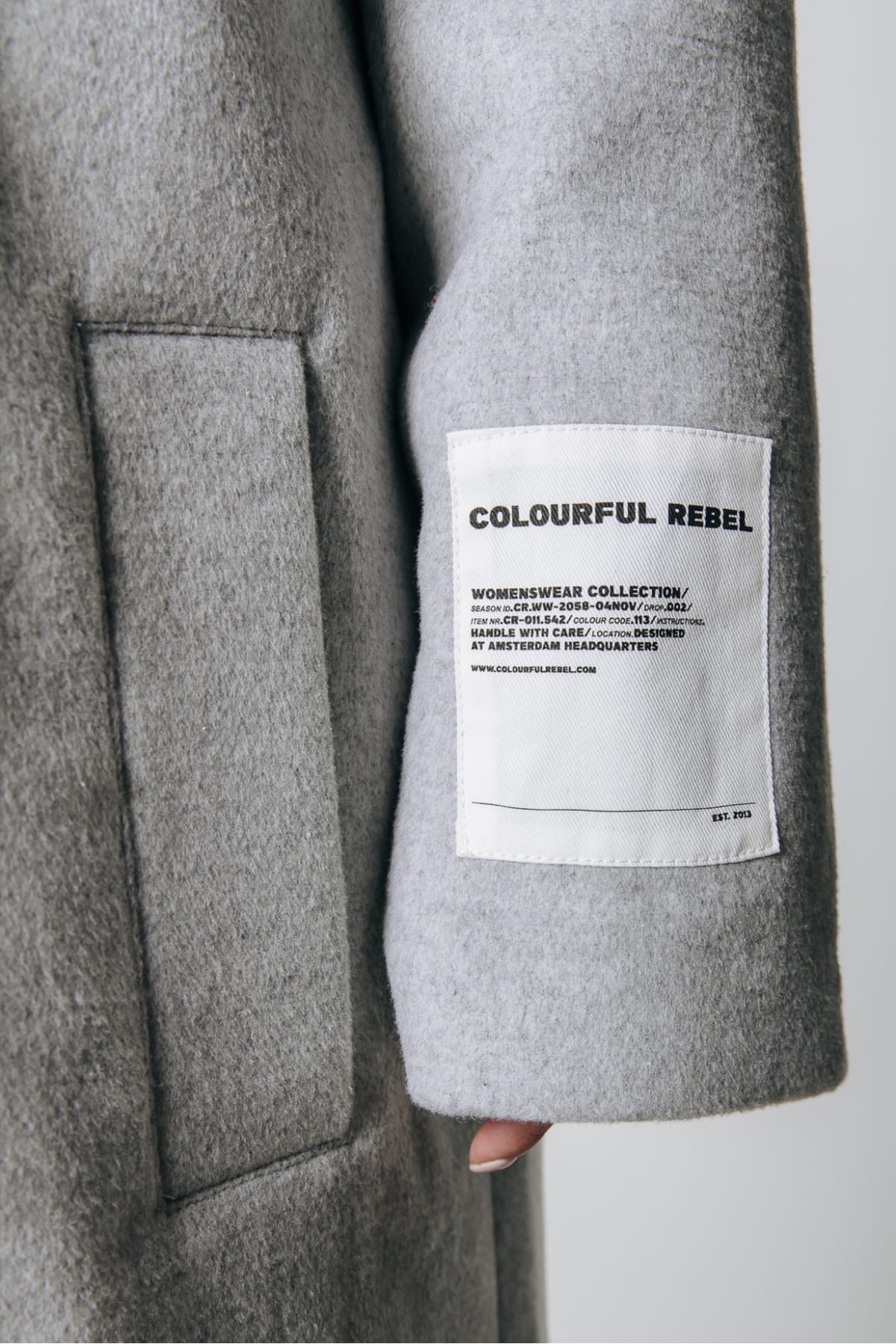 Langer, zweireihiger Mantel mit überschnittenen Schultern Light grey melange Mantel Colourful Rebel 