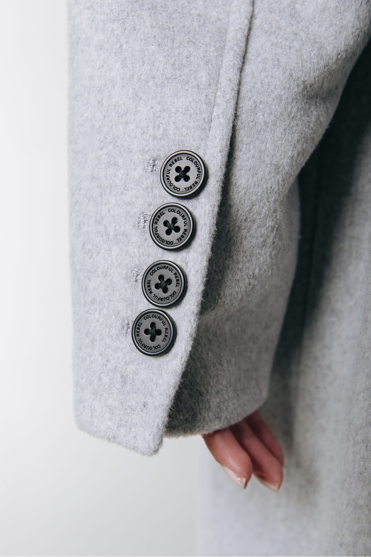 Langer, zweireihiger Mantel mit überschnittenen Schultern Light grey melange Mantel Colourful Rebel 