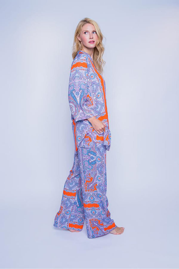 Lässige, fließende Tunika mit 3/4 Ärmeln orange pink scarf Bluse Emily van den Bergh 