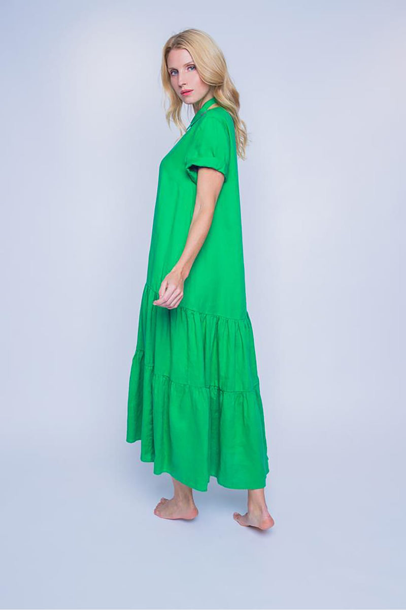 Leuchtend grünes Leinenkleid mit Saumvolants green Kleid Emily van den Bergh 