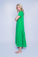 Leuchtend grünes Leinenkleid mit Saumvolants green Kleid Emily van den Bergh 