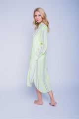 Sommerliches, gestreiftes Hemdblusenkleid neon yellow stripe Kleid Emily van den Bergh 
