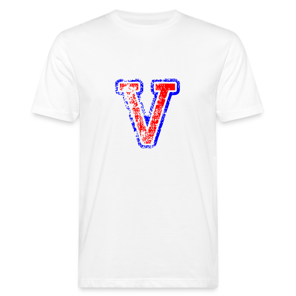 T-Shirt aus Bio-Baumwolle mit V Print im College Stil Men's Organic T-Shirt | Continental Clothing SPOD white M 