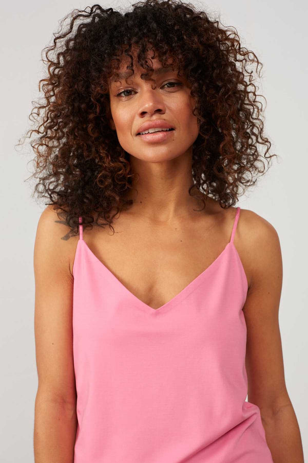 Top Pinkes Spaghettitop mit V-Ausschnitt Cosmos Pink Top YAYA 